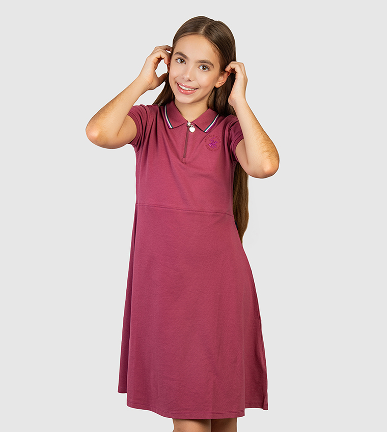 Logo Embroidered Polo Neck Mini Dress