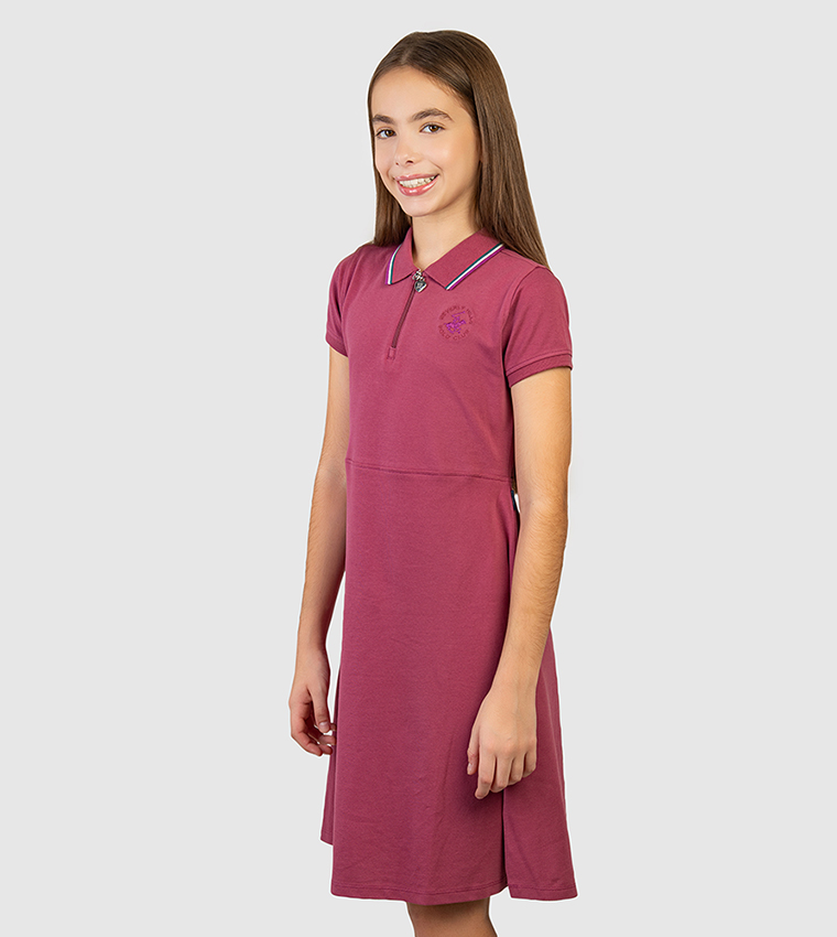 Logo Embroidered Polo Neck Mini Dress