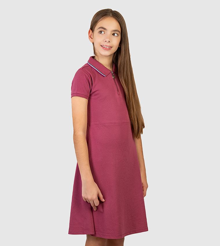Logo Embroidered Polo Neck Mini Dress