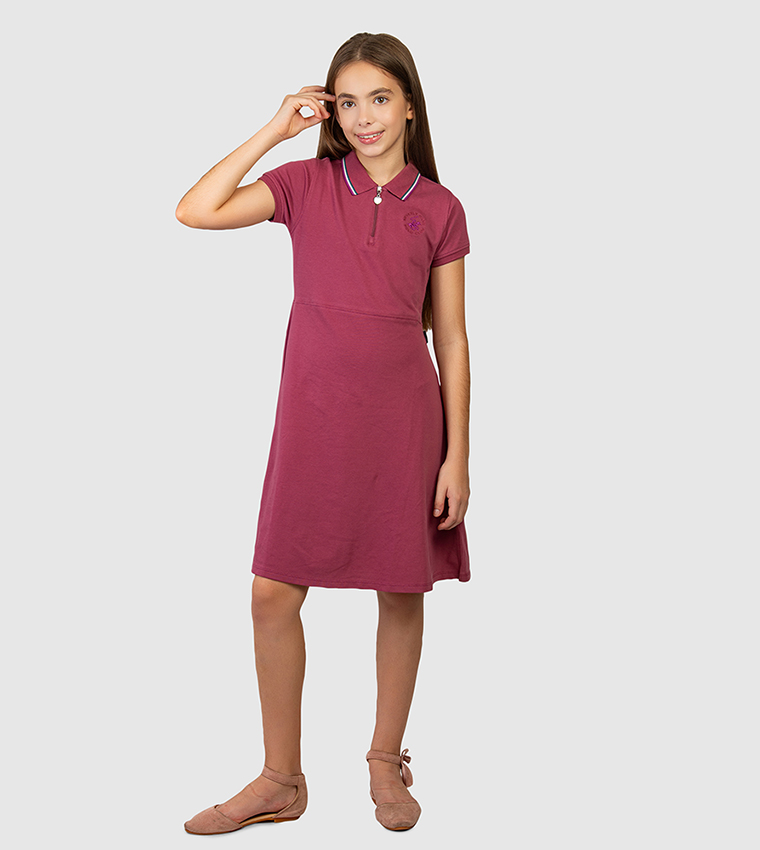 Logo Embroidered Polo Neck Mini Dress