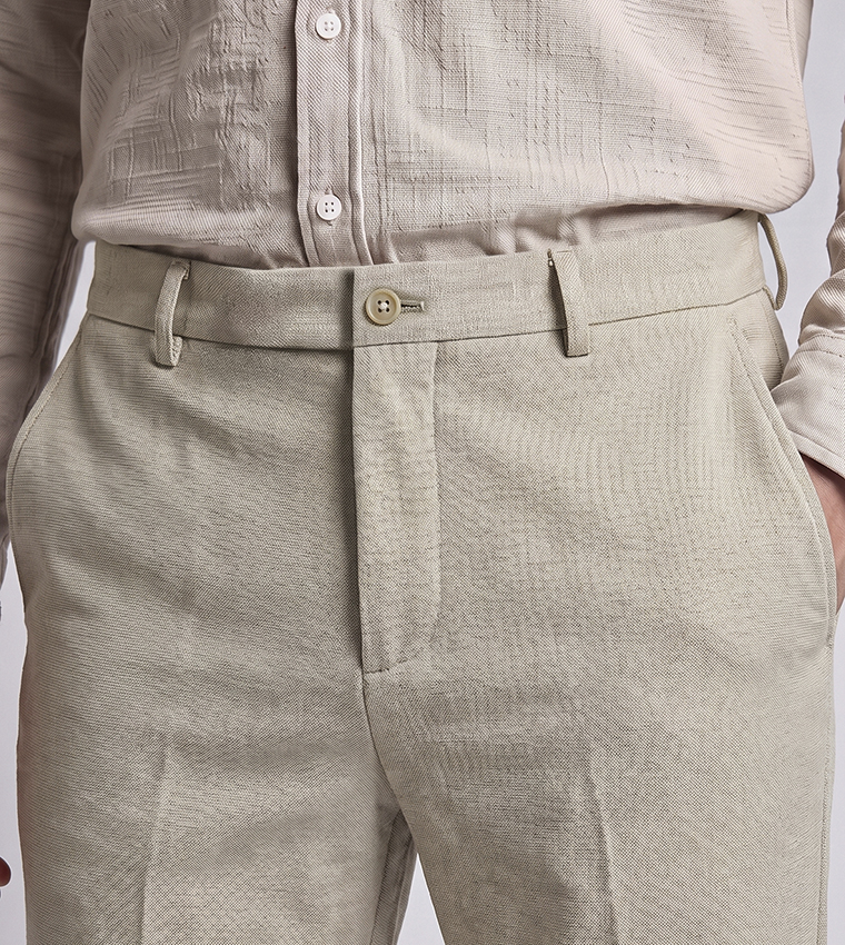 Solid Formal Pants with Button Closure