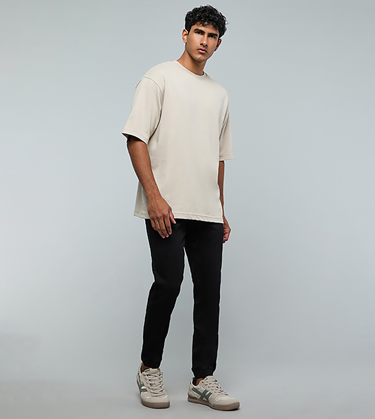 Solid Jogger Jeans with Drawstring Waist
