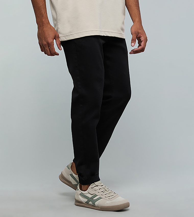 Solid Jogger Jeans with Drawstring Waist