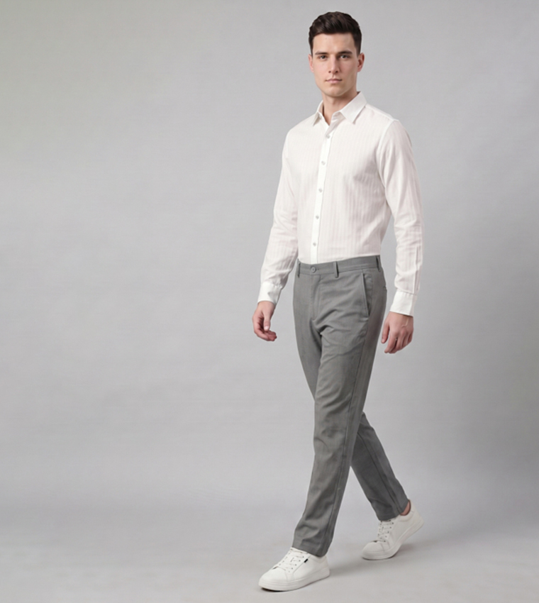 Solid Straight Fit Trousers with Button Closure