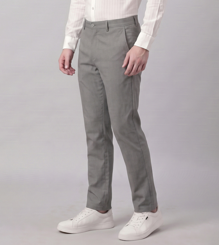 Solid Straight Fit Trousers with Button Closure