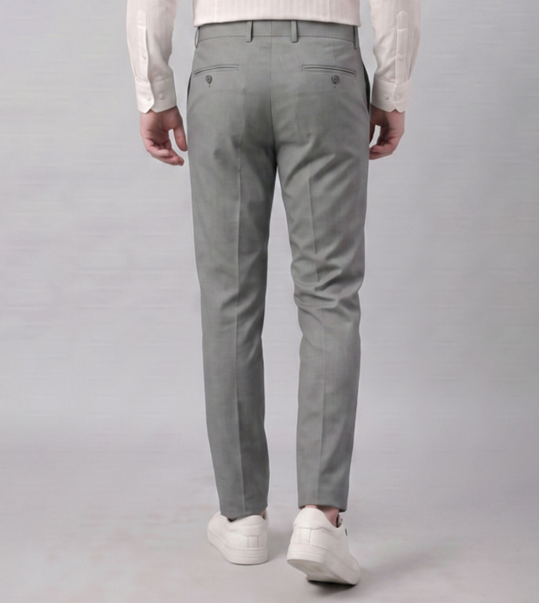 Solid Straight Fit Trousers with Button Closure