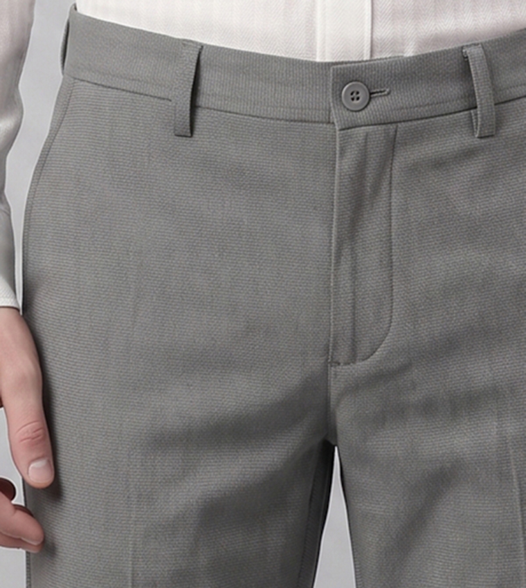 Solid Straight Fit Trousers with Button Closure