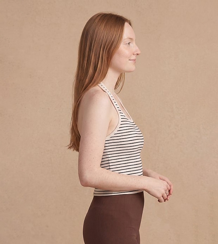 Striped Halterneck Backless Sleeveless Top