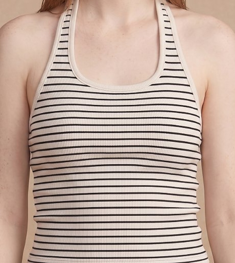 Striped Halterneck Backless Sleeveless Top