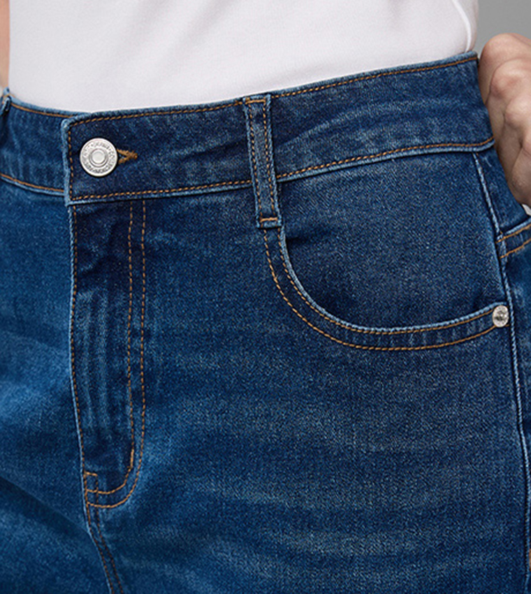 Washed Flared Jeans with Button Closure