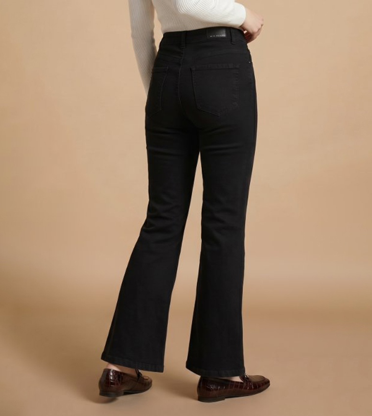 Solid Flared Jeans with Button Closure