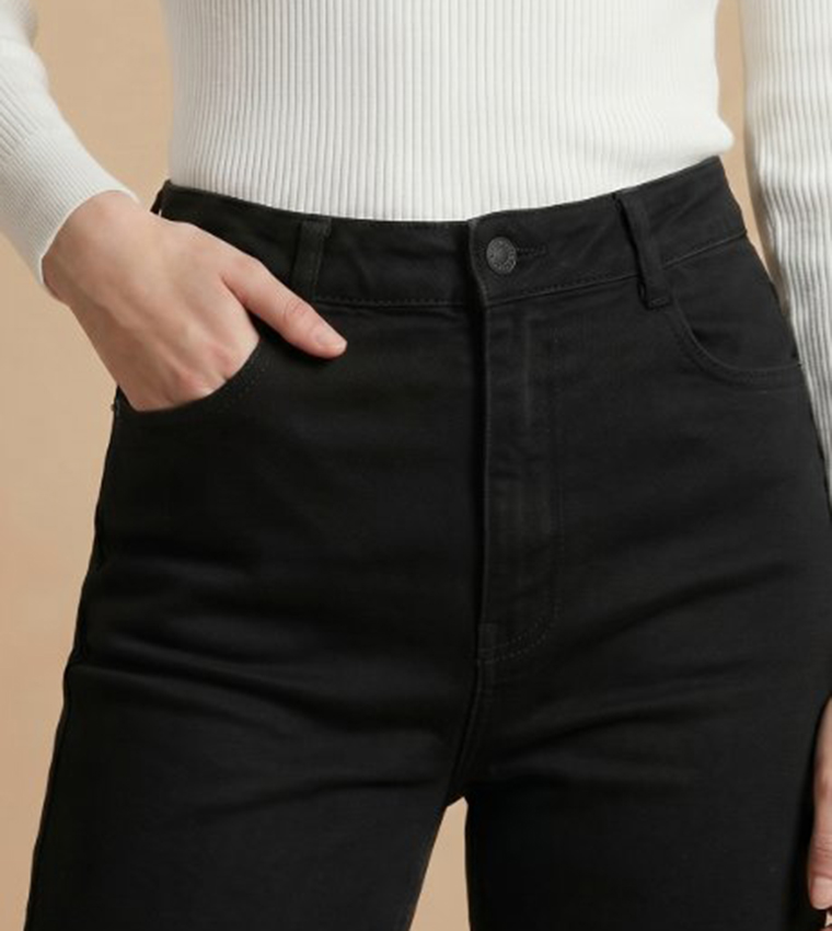 Solid Flared Jeans with Button Closure