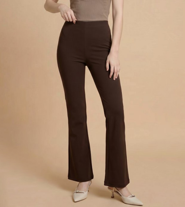 Solid Flared Pants with Elastic Waist