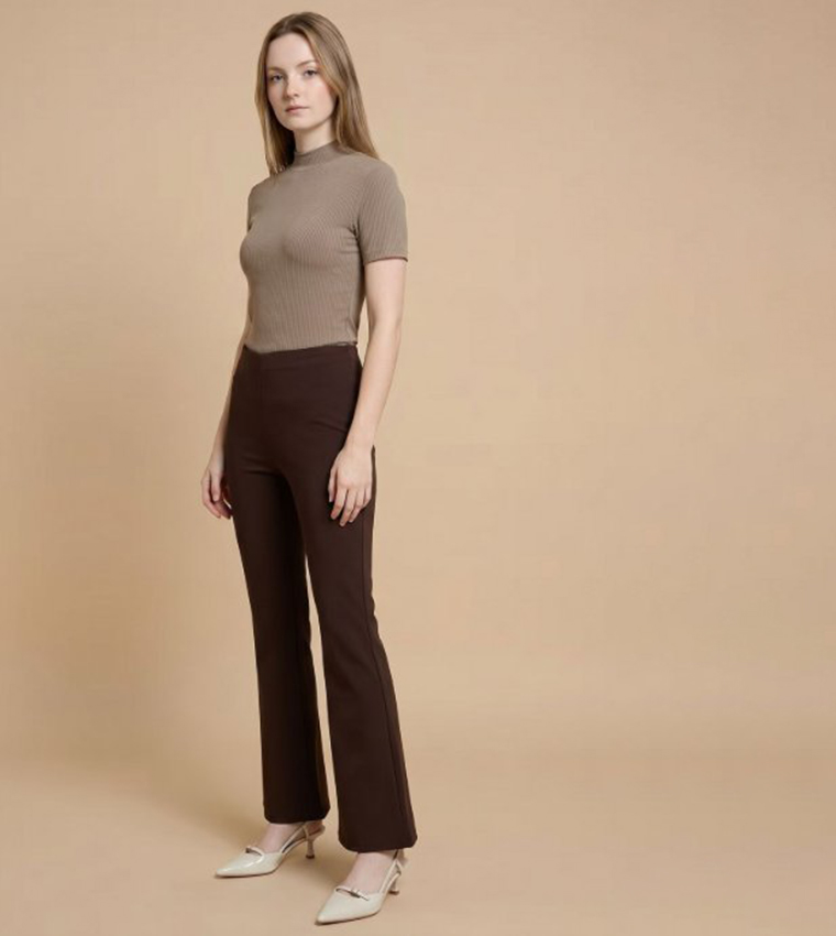 Solid Flared Pants with Elastic Waist