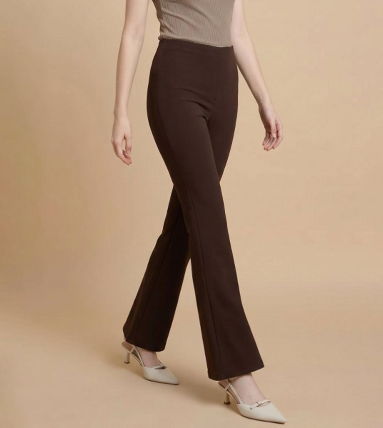 Solid Flared Pants with Elastic Waist