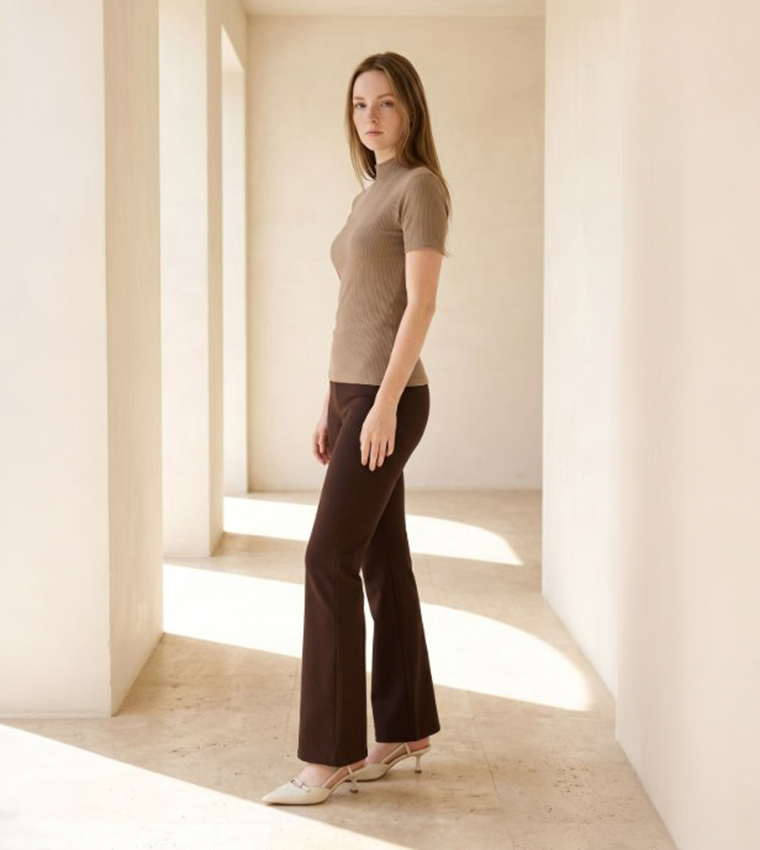 Solid Flared Pants with Elastic Waist