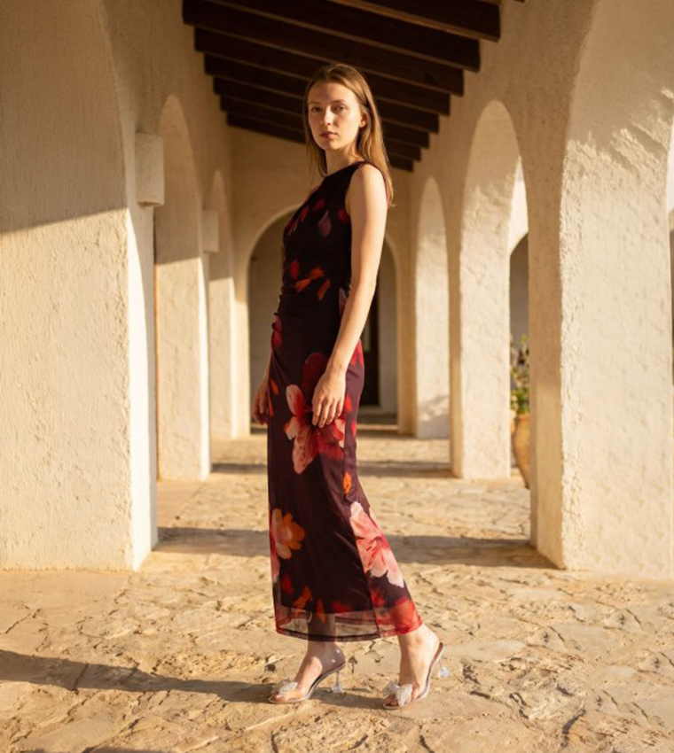 Patterned Sleeveless Column Dress