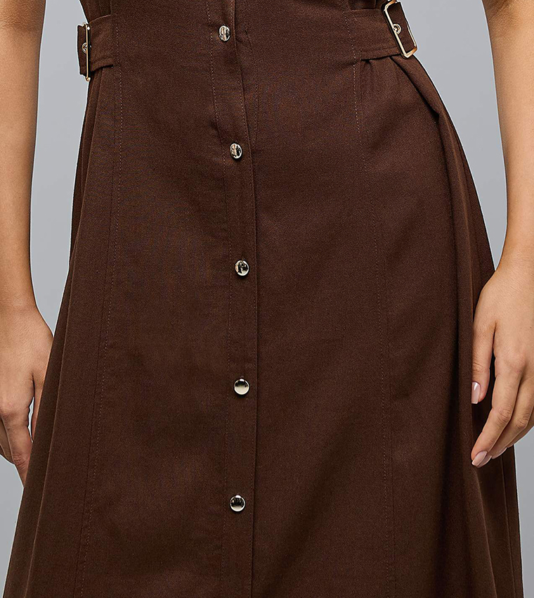 Solid Sleeveless Shirt Dress with Classic Collar