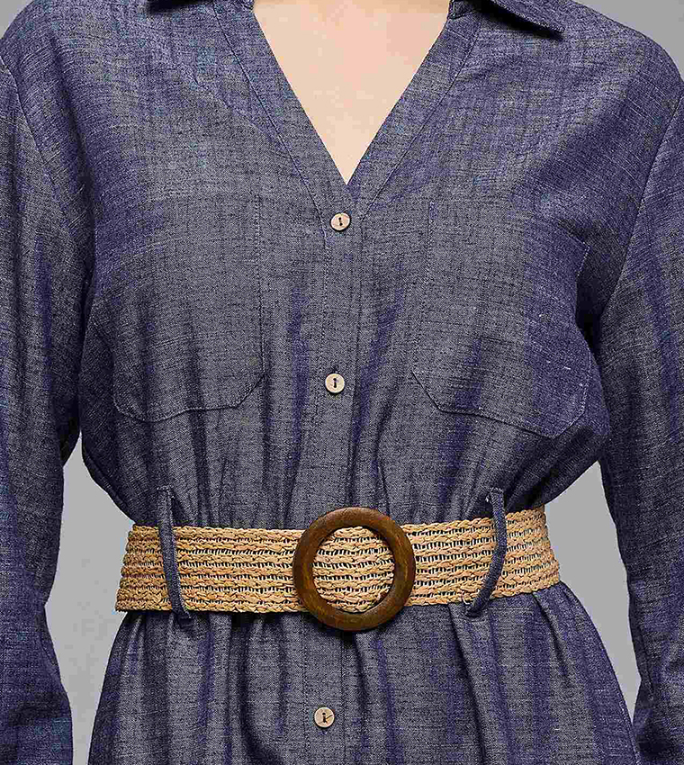 Woven Shirt Dress with Collar and Long Sleeves
