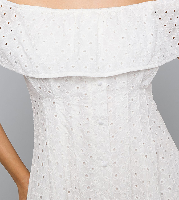 Schiffli Midi Dress with Off Shoulder