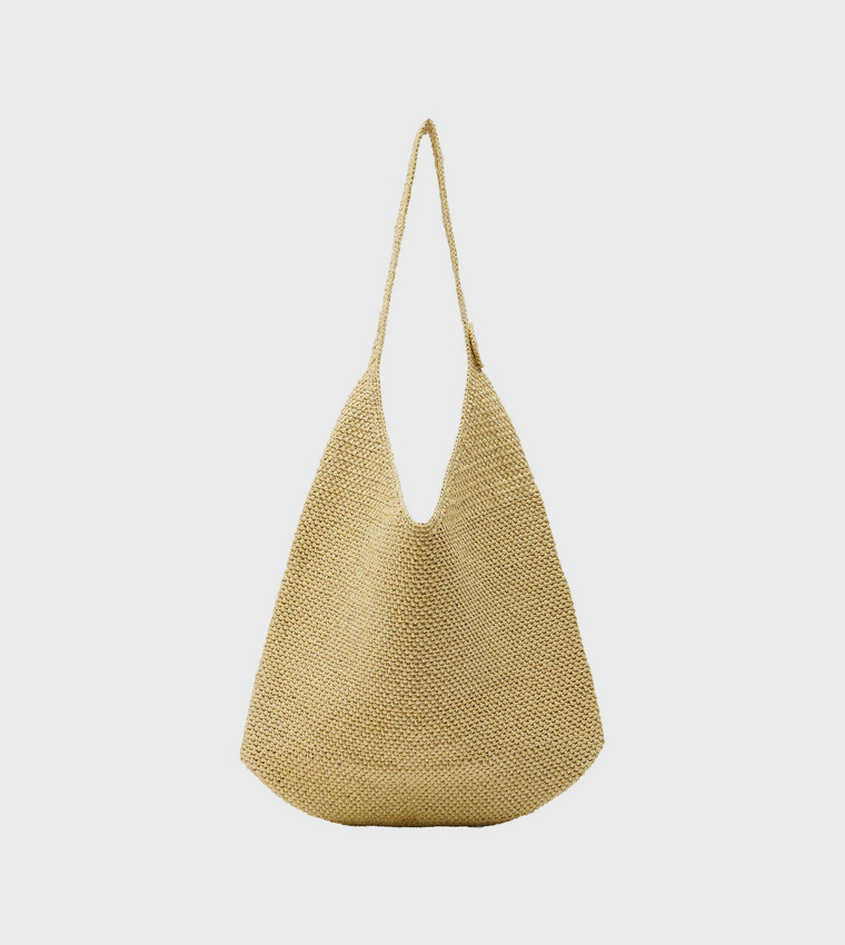 Straw Snap Button Shoulder Bag
