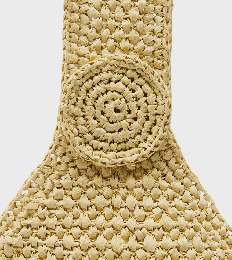 Straw Snap Button Shoulder Bag