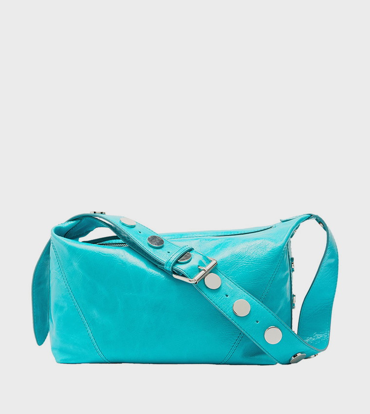Studded Strap Leather Shoulder Bag