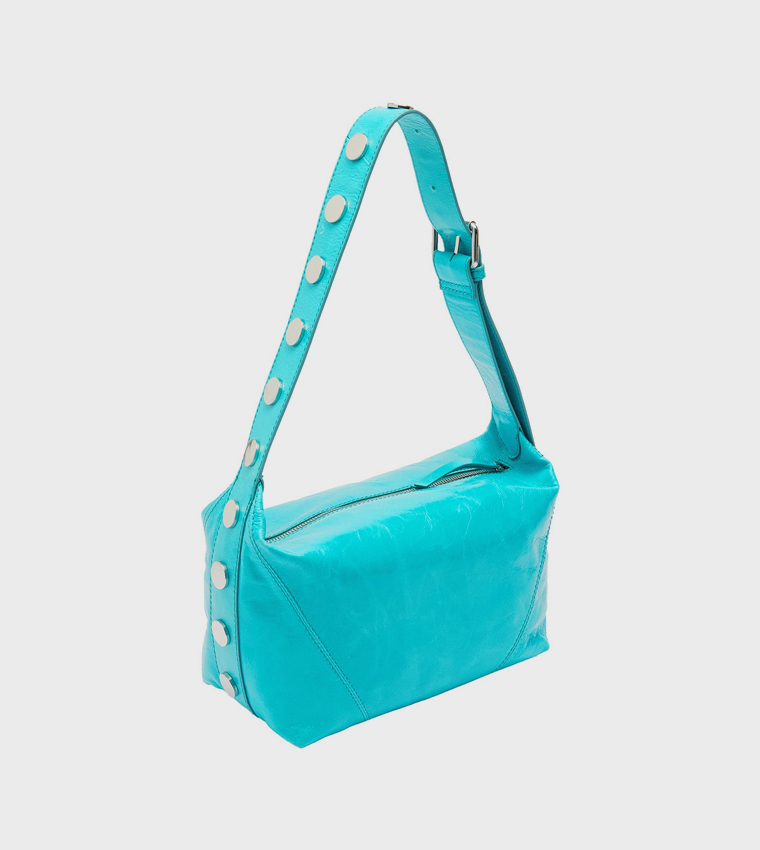 Studded Strap Leather Shoulder Bag
