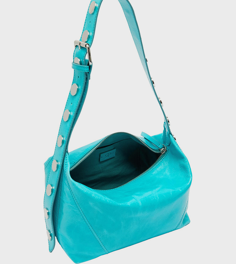 Studded Strap Leather Shoulder Bag