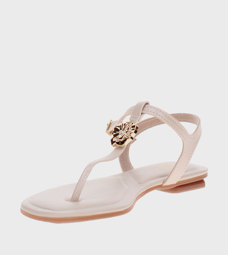 Metal Accent Thong-Strap Flat Sandals