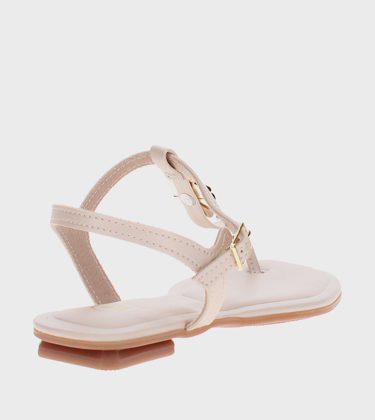 Metal Accent Thong-Strap Flat Sandals