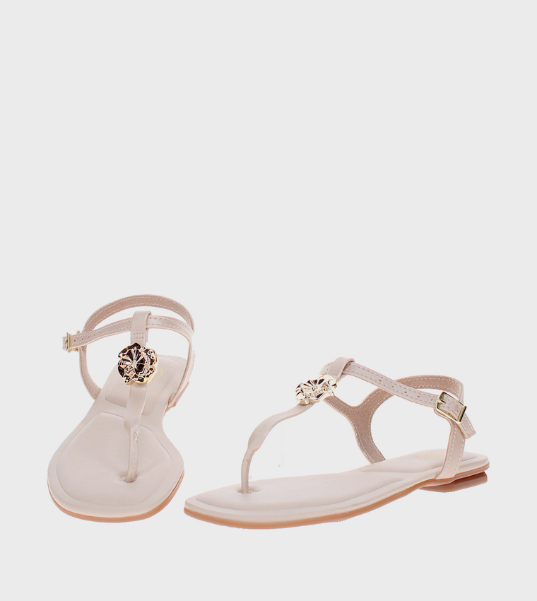 Metal Accent Thong-Strap Flat Sandals