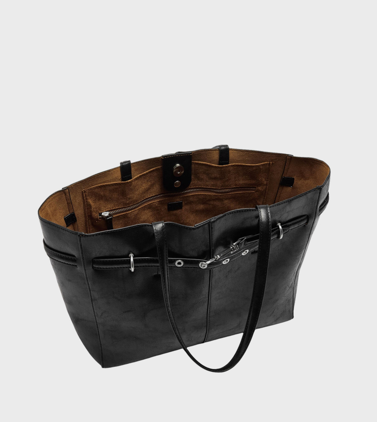 Textured Buckle Detail Tote Bag