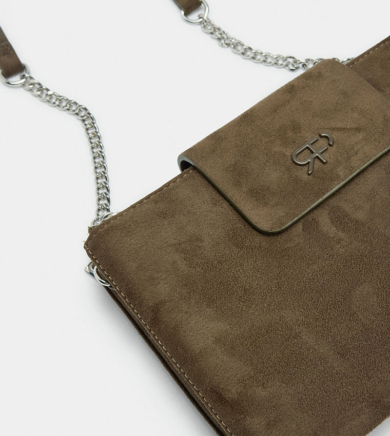 Solid Leather-Effect Crossbody Bag