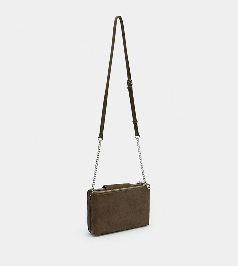 Solid Leather-Effect Crossbody Bag