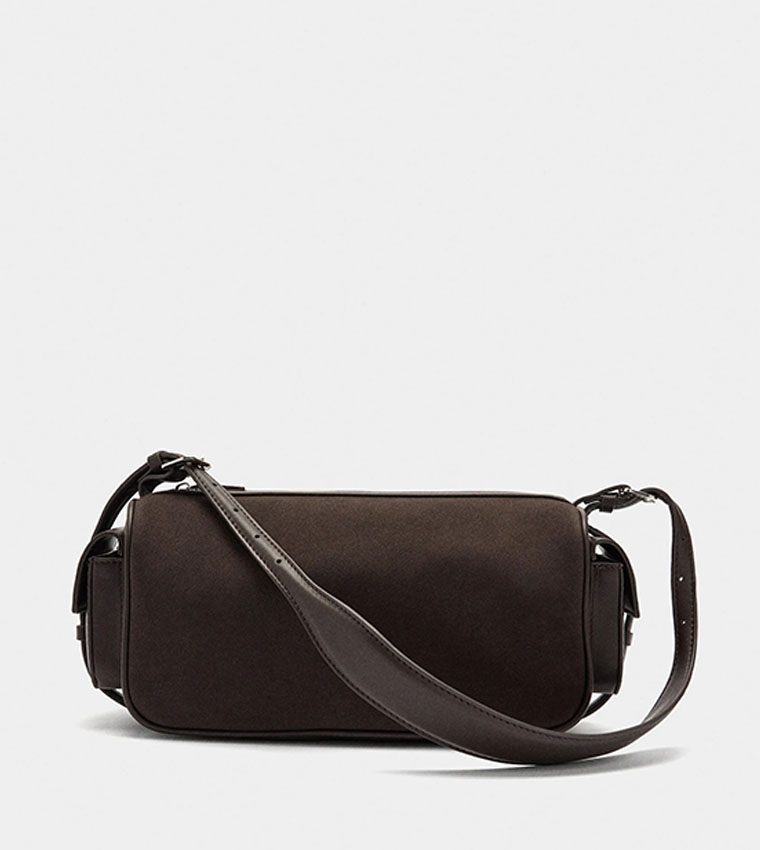 Solid Shoulder Bag with Side Pockets