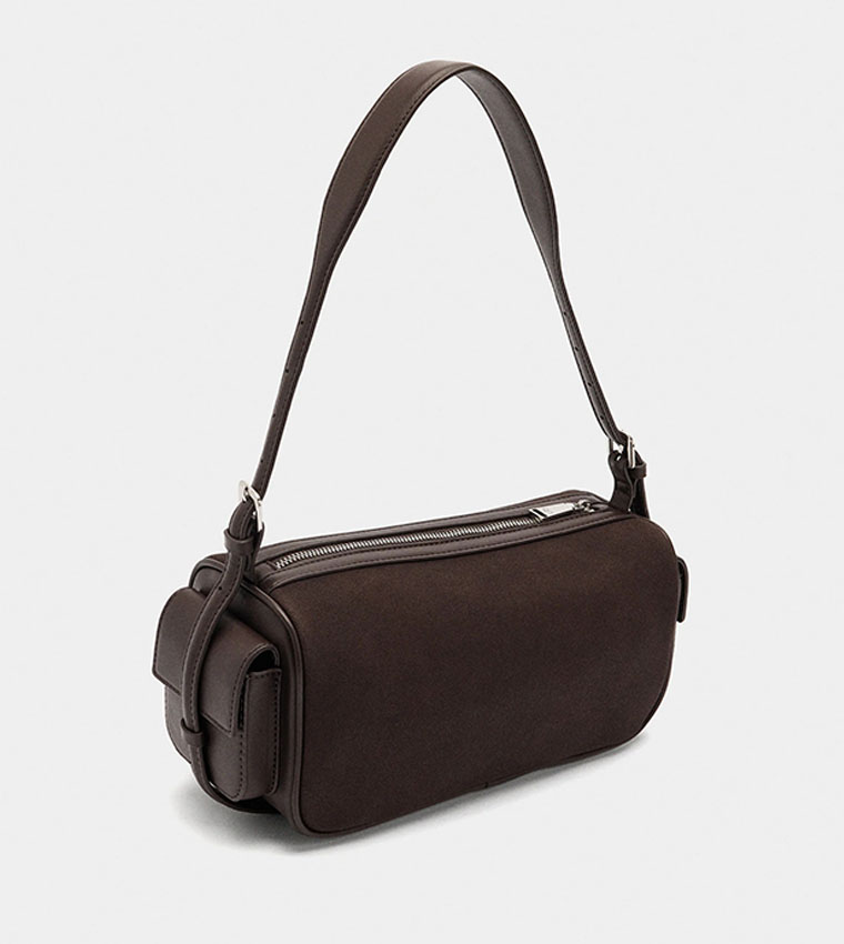 Solid Shoulder Bag with Side Pockets