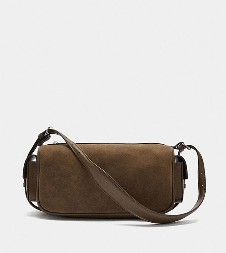 Solid Shoulder Bag with Side Pockets