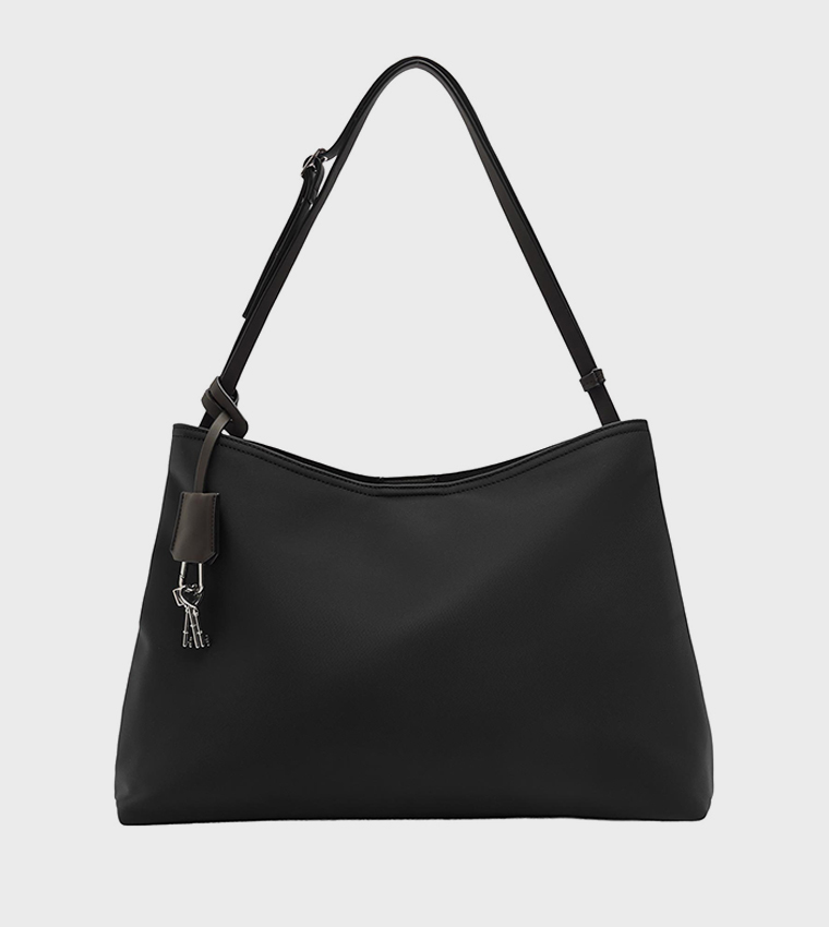 Solid Zippered Shoulder Bag