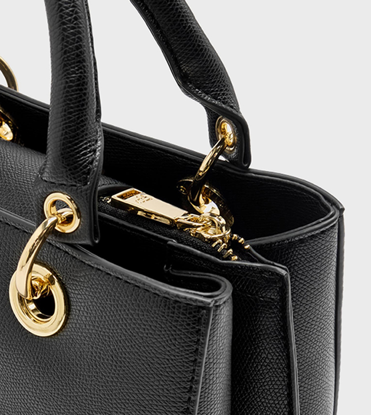Textured Ring Detail Zippered Tote Bag