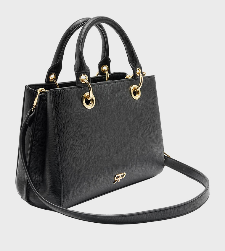 Textured Ring Detail Zippered Tote Bag