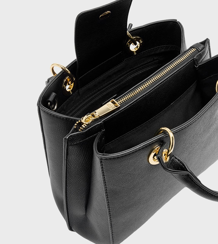 Textured Ring Detail Zippered Tote Bag