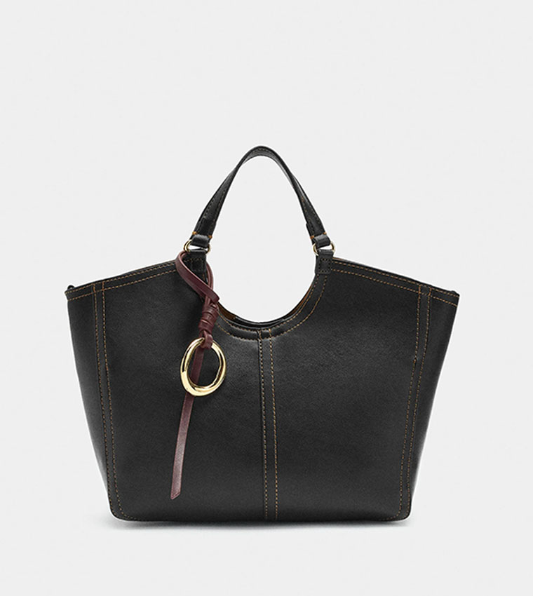 Textured Zip Closure Tote Bag