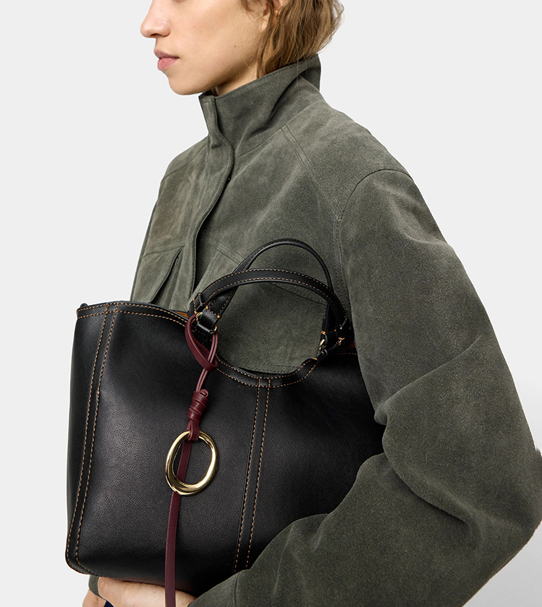 Textured Zip Closure Tote Bag