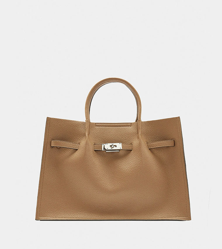 Textured Tote Bag with Belt
