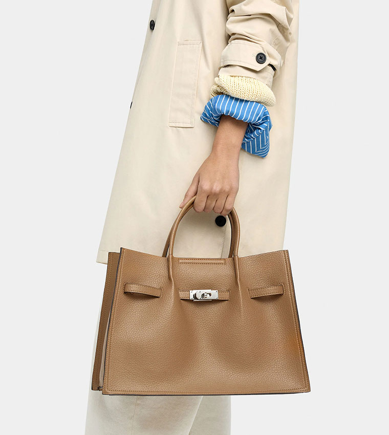 Textured Tote Bag with Belt