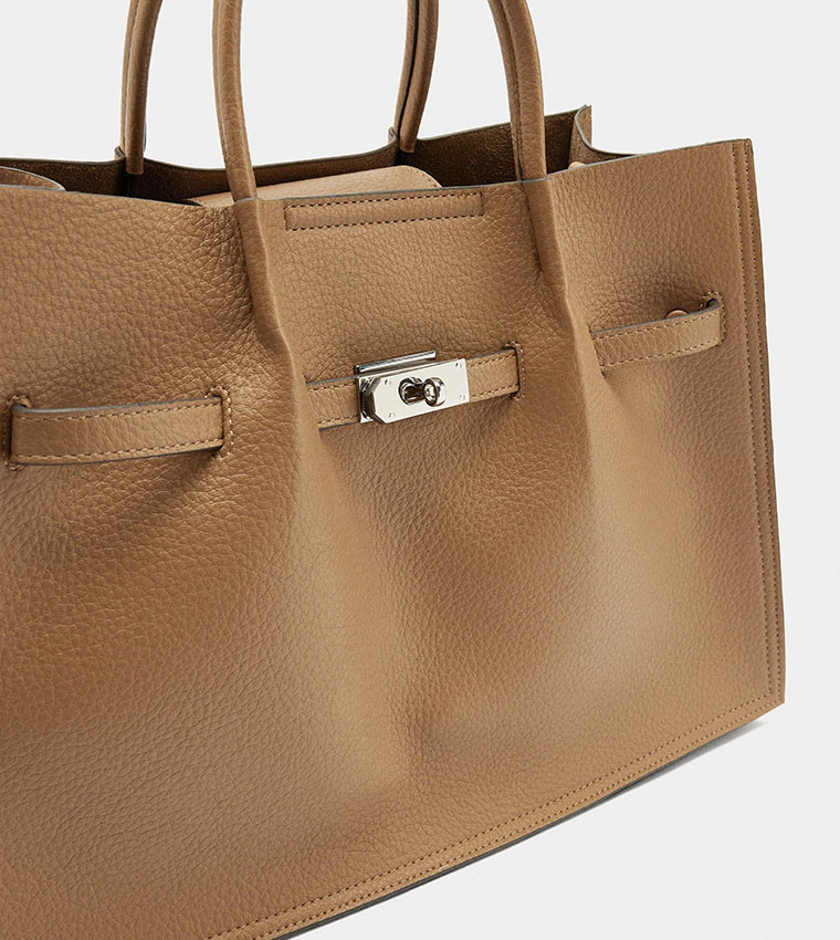 Textured Tote Bag with Belt