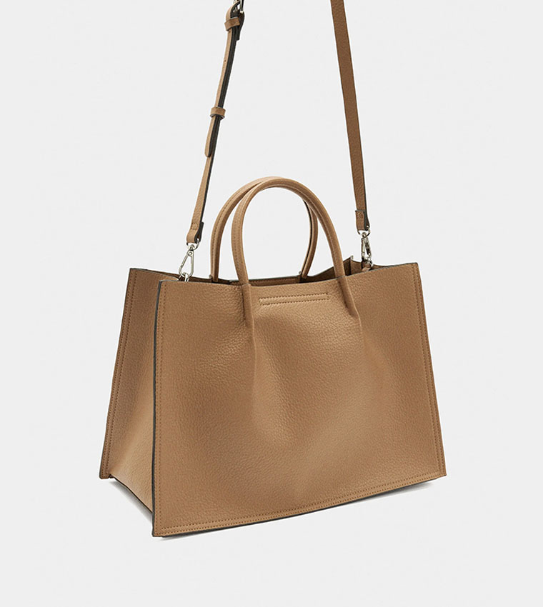 Textured Tote Bag with Belt