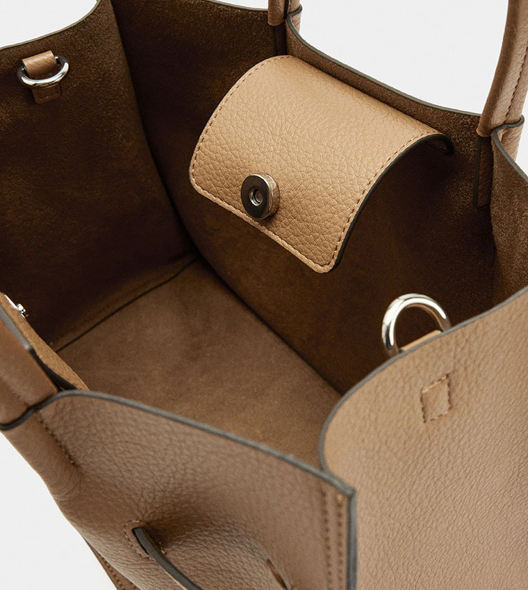 Textured Tote Bag with Belt