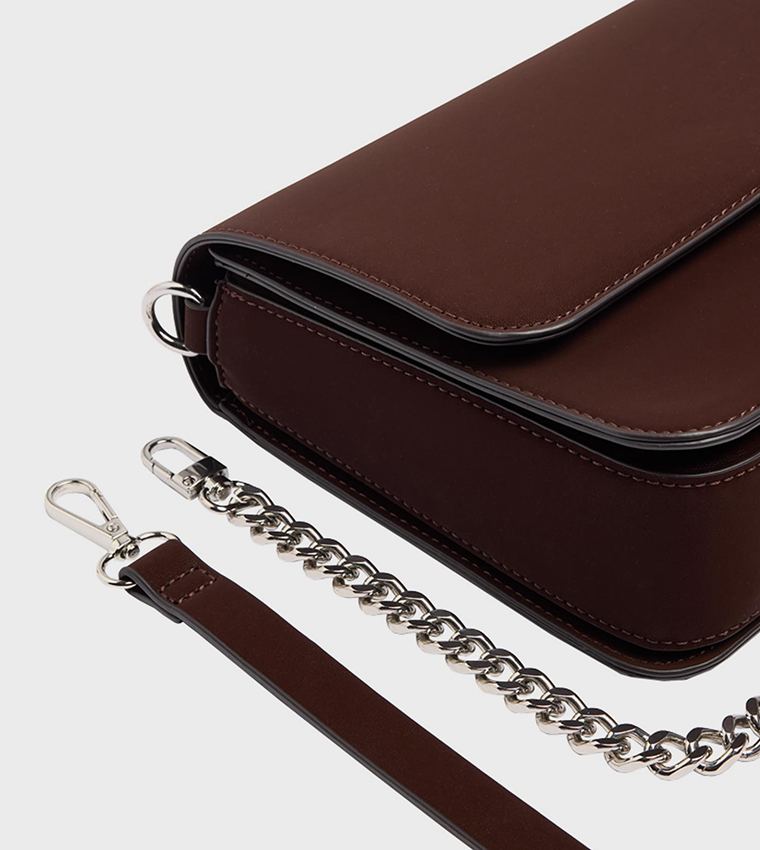 Solid Chain Strap Flap Crossbody Bag